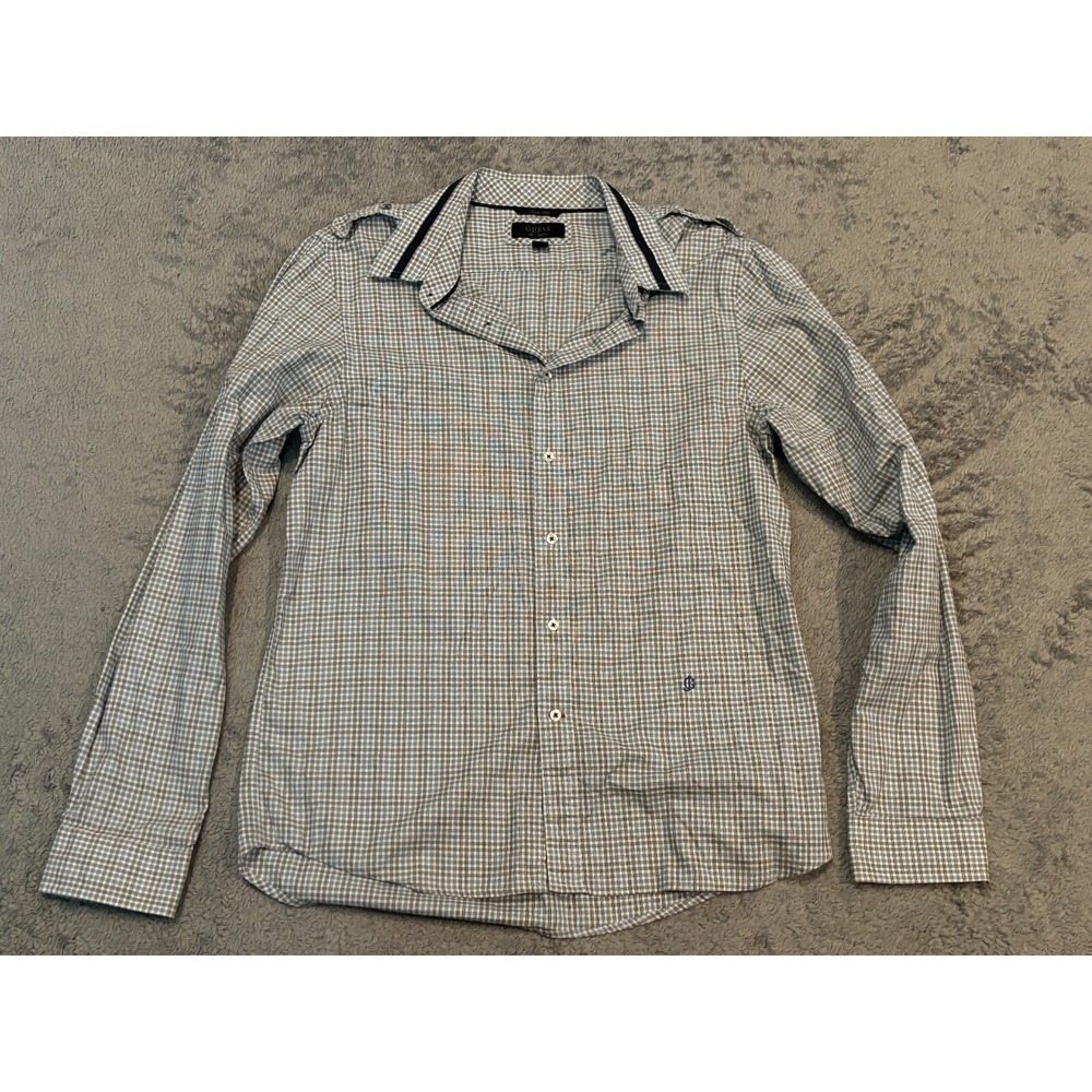 Guess Shirt Mens Large Blue Gray Long Sleeve Button Up Gingham Check Casual - Picture 1 of 5